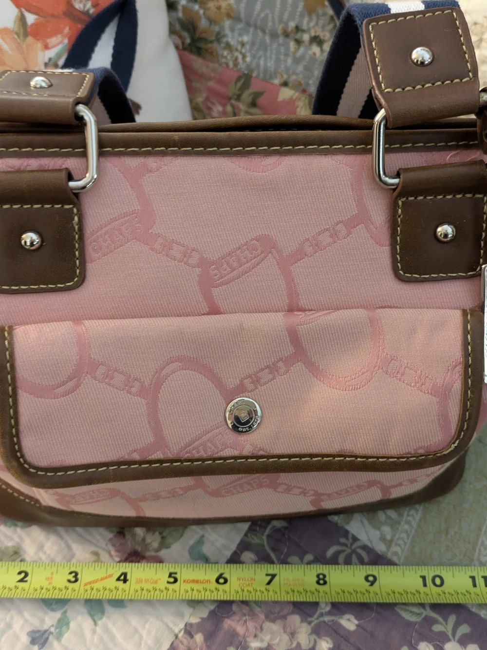 Chaps Pink Fabric Bag with Brown Trim and Charm